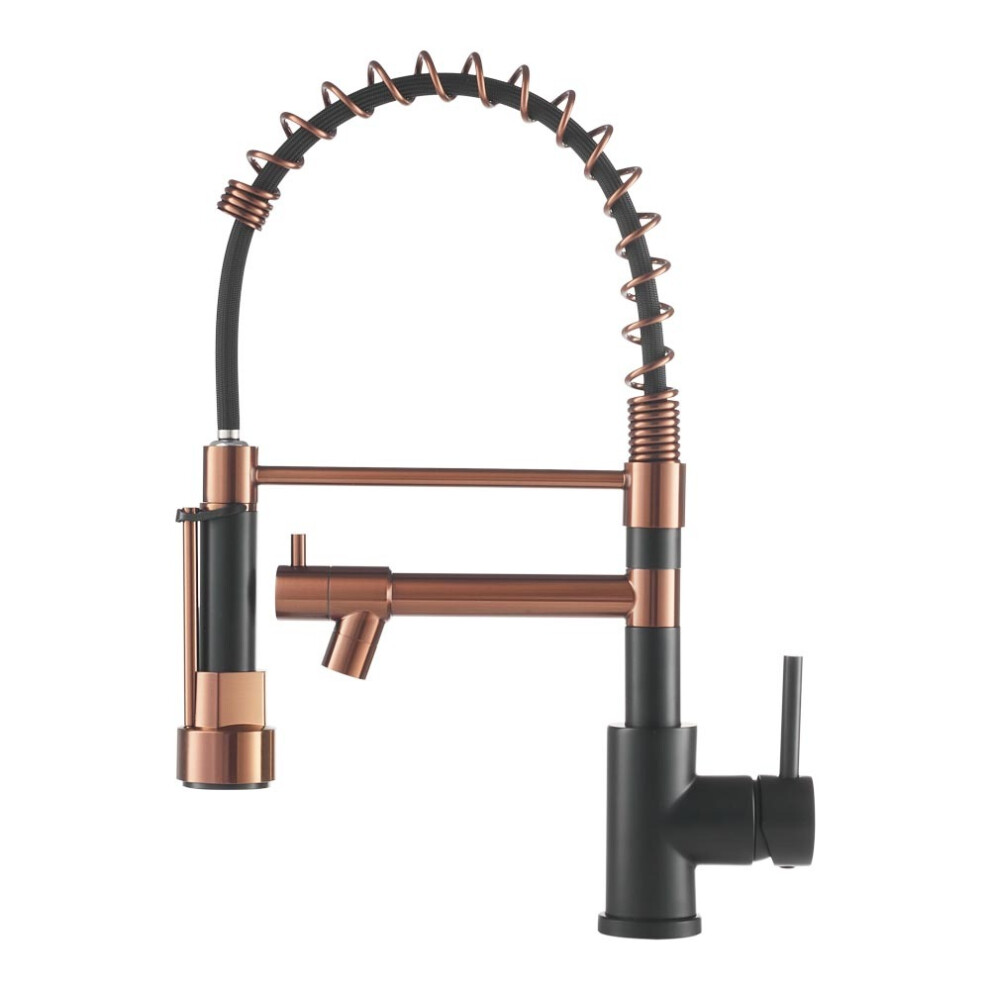 (Black+Rose Gold) Swivel Pulldown Kitchen Faucet with Pot Filler 304 Stainless Steel Brass