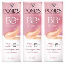 Pond's BB+ Cream, Instant Spot Coverage + Light Make-up Glow, Ivory Dual Benefits instant Spot Coverage & Light Makeup Pack Of 3
