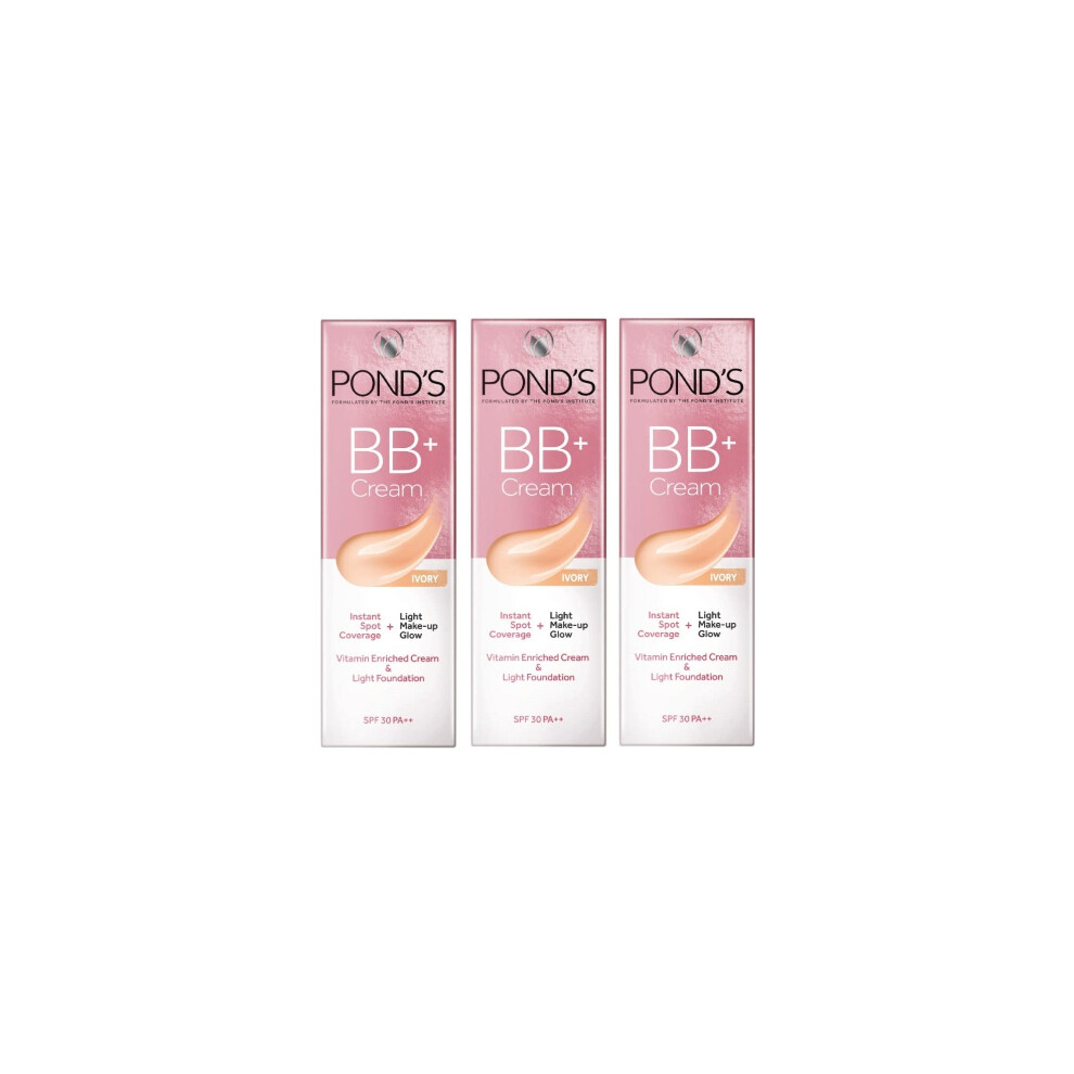 Pond's  BB+ Cream, Instant Spot Coverage + Light Make-up Glow, Ivory Dual Benefits  instant Spot Coverage & Light Makeup Pack Of 3