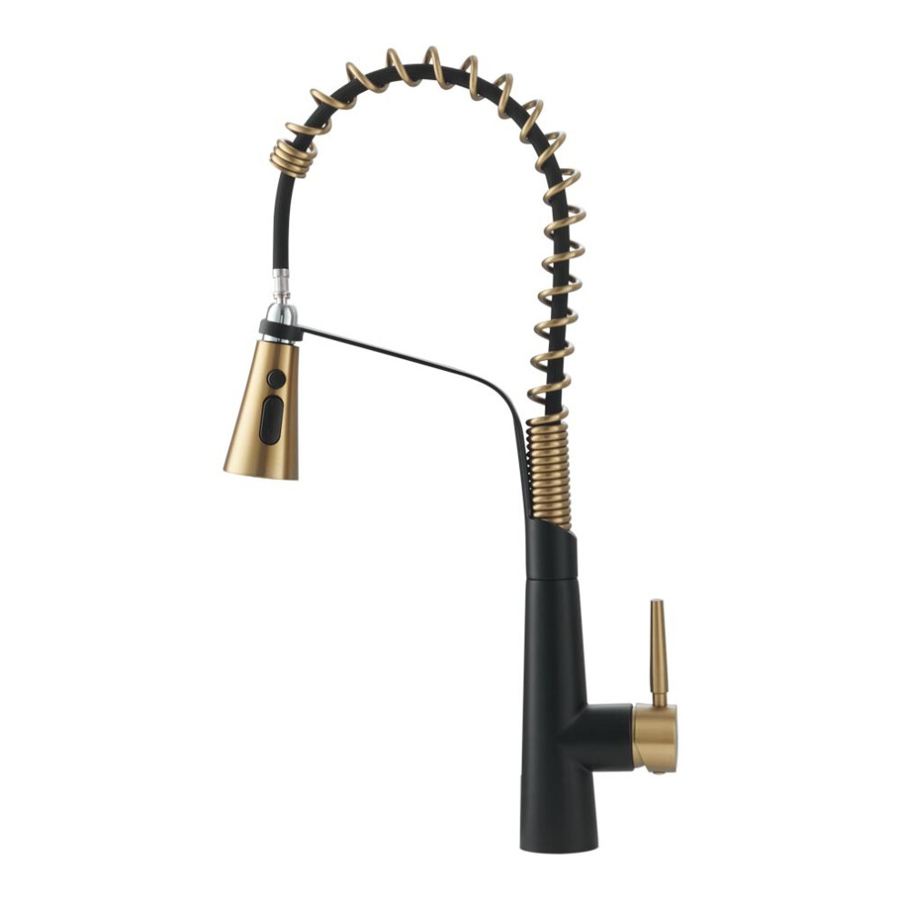 (Black+Gold) Pre-rinse Pull Down Kitchen Faucet