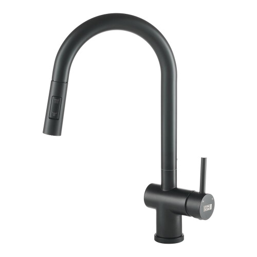 Living And Home Kitchen Sink Mixer Tap with Pull Down Sprayer Matte Black, Single Handle High Arc Pull Out Kitchen Taps