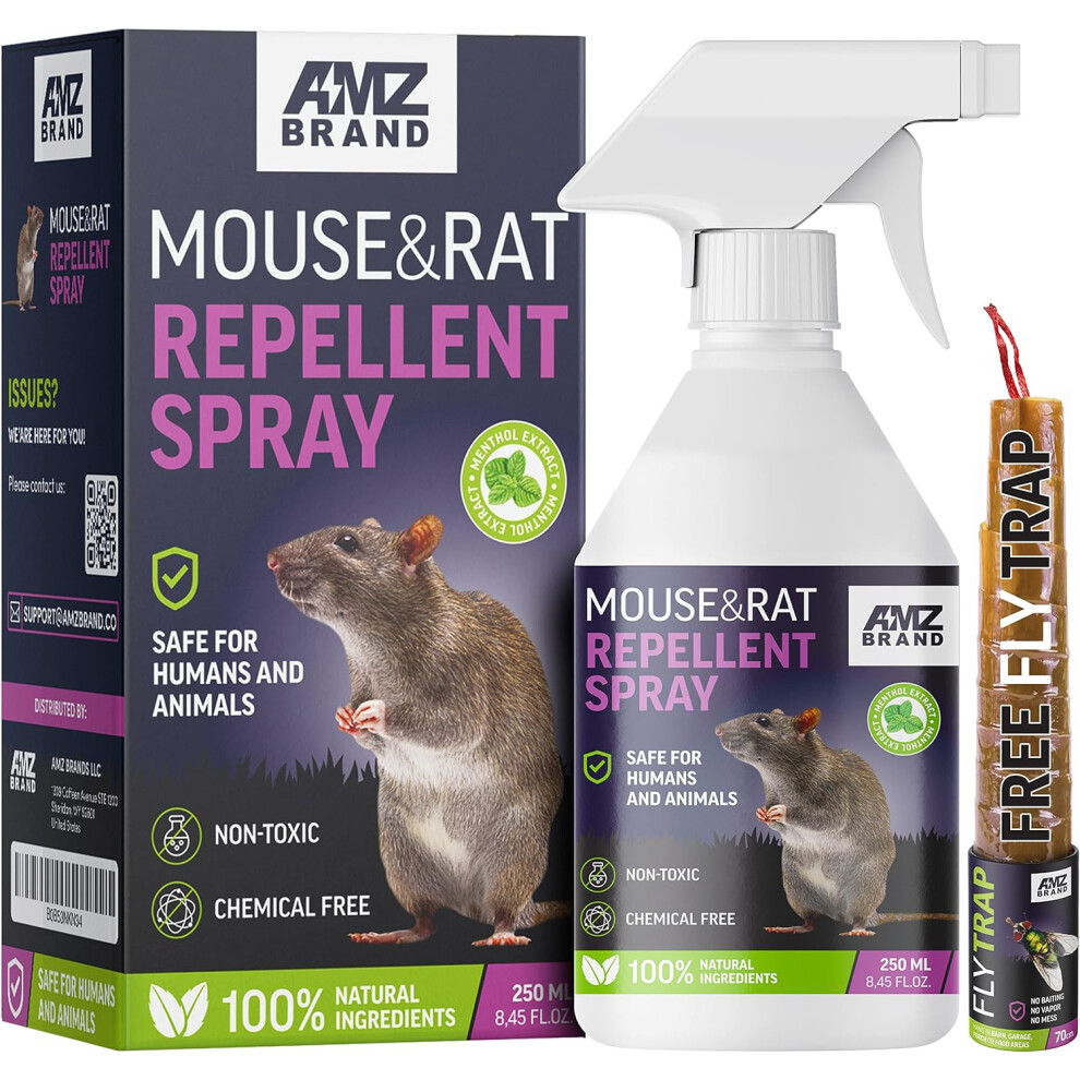 Premium Mouse Repellent Spray - Anti-Rat Peppermint Oil Spray for Indoor Use - 250ml Natural Mint Extract with Pleasant Scent Free Fly Trap Pack of 1