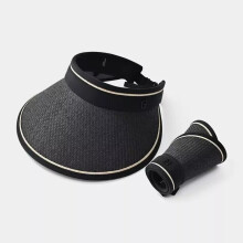 (Black) Ladies Summer Beach Hat Sun Visor Long Brim Straw Tennis Cap Women