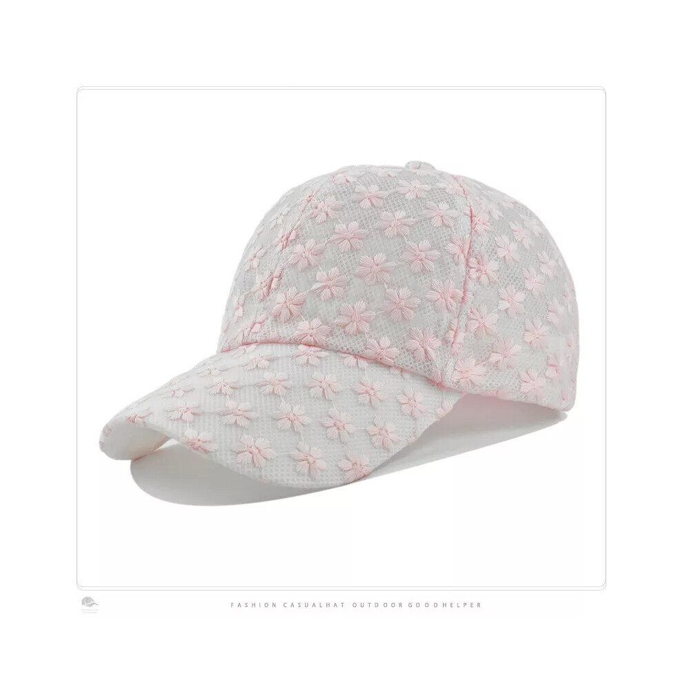 (Pink) Ladies Sun Hat Baseball Cap Woman Summer Hat Breathable Mesh Hat Hollow Flower