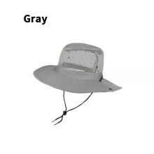 (Gray) Summer Sun Shade Cap Fisherman Collapsible Outdoor Men Women Breathable Hat Mesh