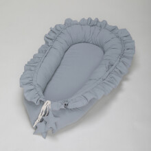 (Blue) Newborn Baby Pod Nest Ruffle Cocoon Bed Cushion Cotton Lace Sleep Solid Color