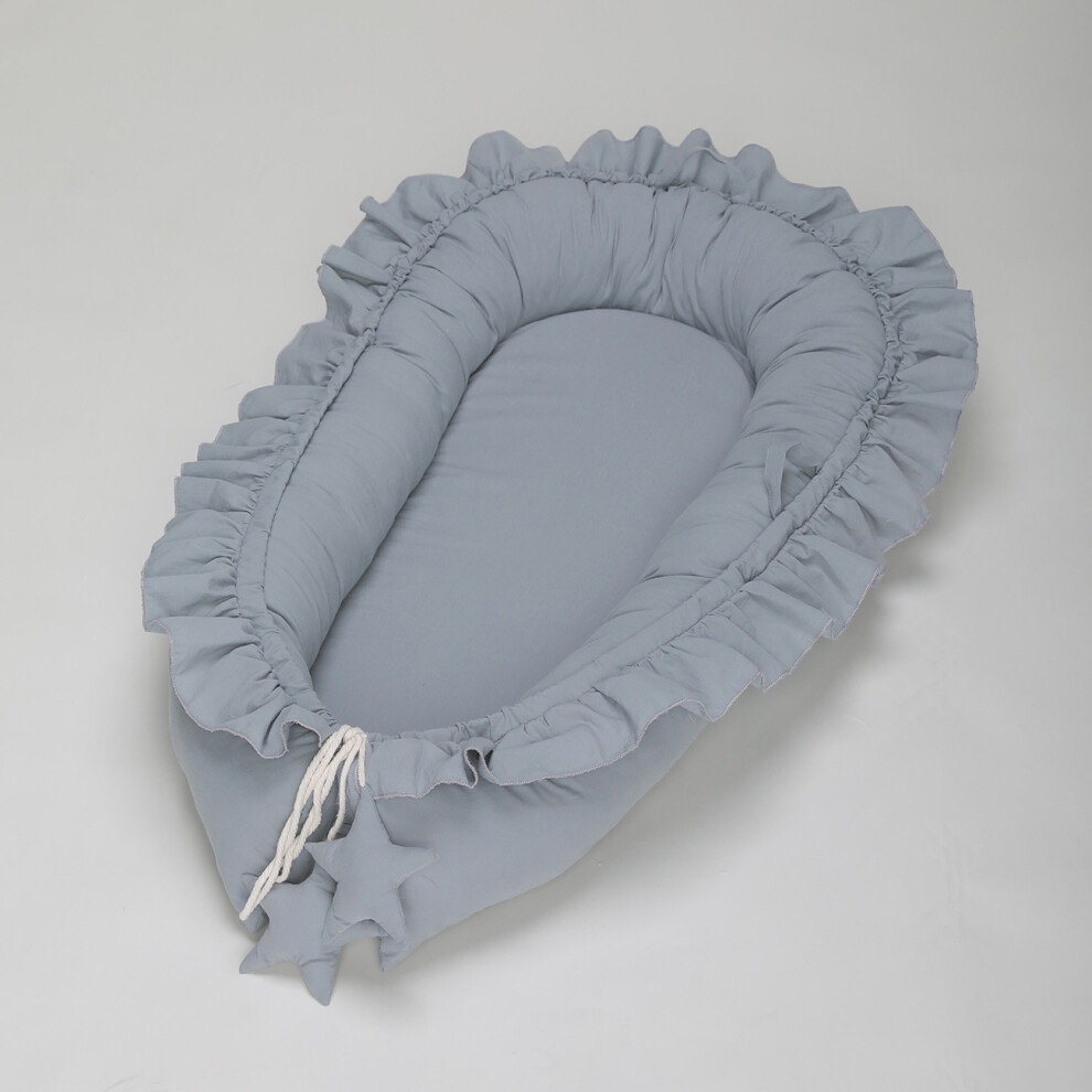 (Blue) Newborn Baby Pod Nest Ruffle Cocoon Bed Cushion Cotton Lace Sleep Solid Color