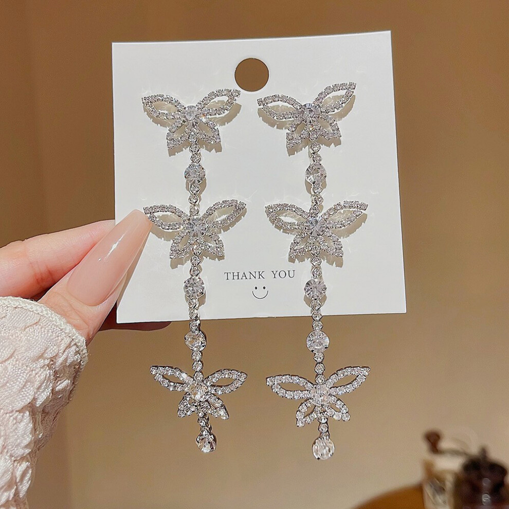 (E0015 silver silver needle) S925 silver needle fashion tassel earrings Korean high-end pearl earrings temperament earrings light luxury niche jewelry