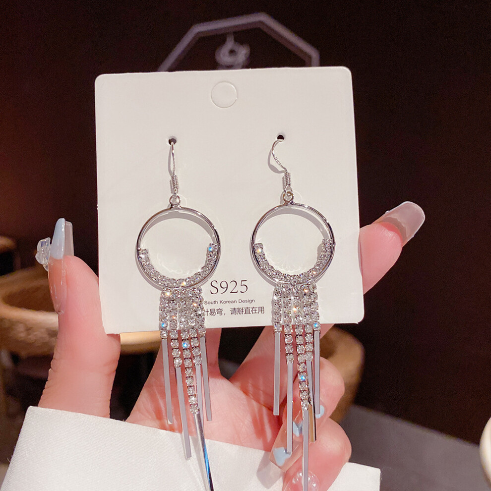 (E0062 silver silver needle) S925 silver needle fashion tassel earrings Korean high-end pearl earrings temperament earrings light luxury niche jewelry