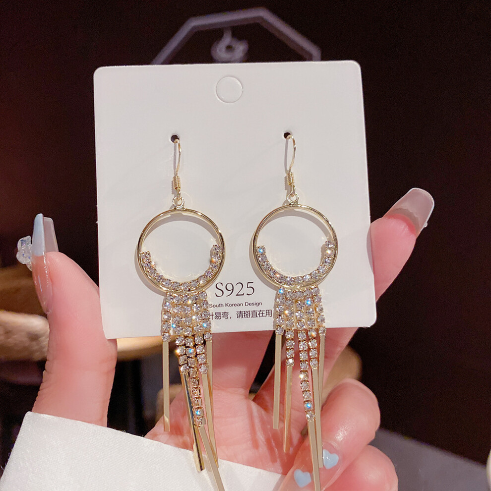 (E0062 gold silver needle) S925 silver needle fashion tassel earrings Korean high-end pearl earrings temperament earrings light luxury niche jewelry f