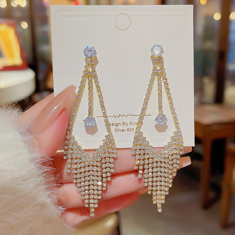 (E0064 gold silver needle) S925 silver needle fashion tassel earrings Korean high-end pearl earrings temperament earrings light luxury niche jewelry f