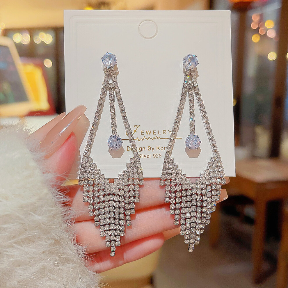 (E0064 silver silver needle) S925 silver needle fashion tassel earrings Korean high-end pearl earrings temperament earrings light luxury niche jewelry