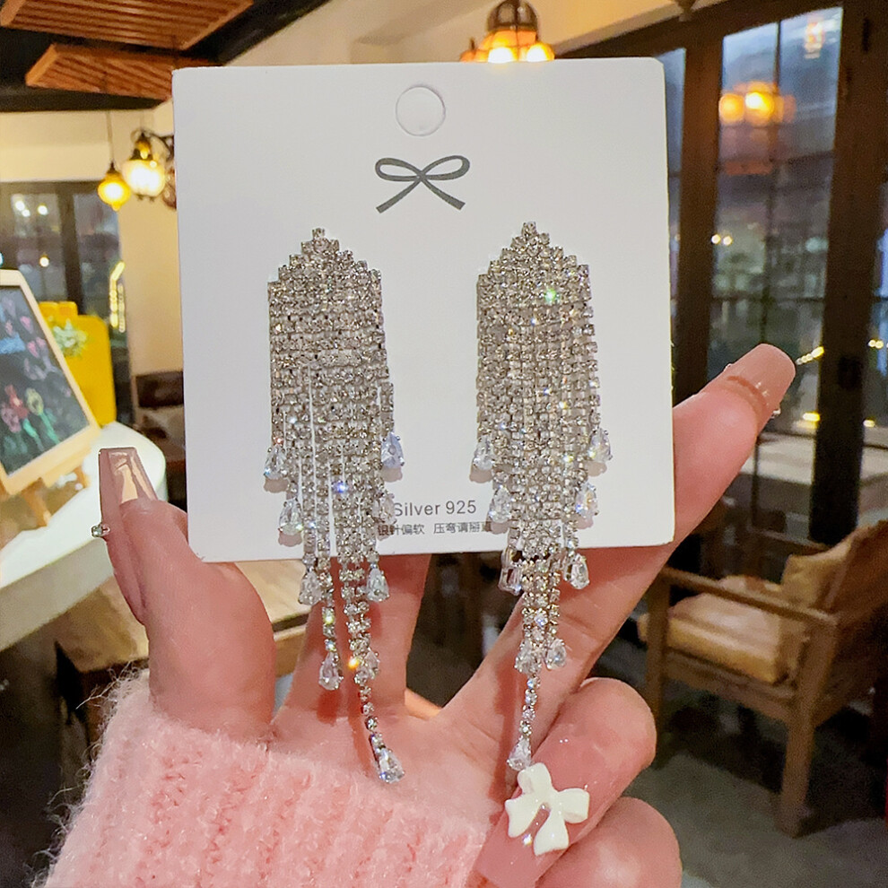 (E0299 silver silver needle) S925 silver needle fashion tassel earrings Korean high-end pearl earrings temperament earrings light luxury niche jewelry