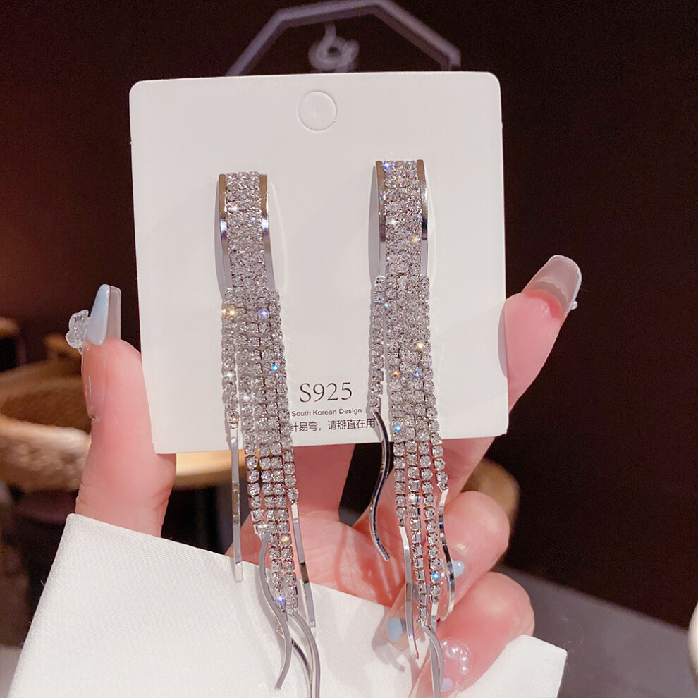 (E0085 silver silver needle) S925 silver needle fashion tassel earrings Korean high-end pearl earrings temperament earrings light luxury niche jewelry