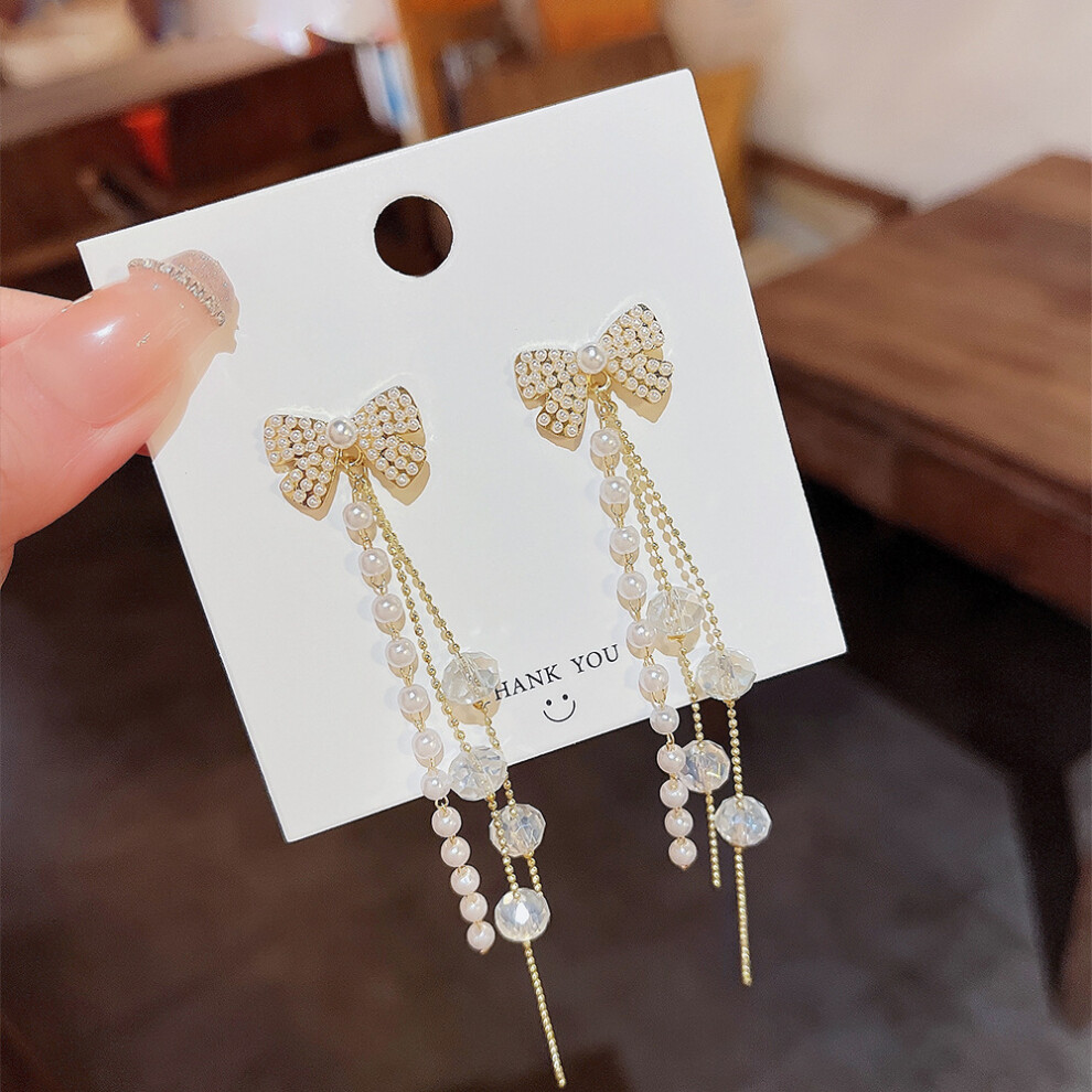 (E0180 Silver Needle) S925 silver needle fashion tassel earrings Korean high-end pearl earrings temperament earrings light luxury niche jewelry for wo