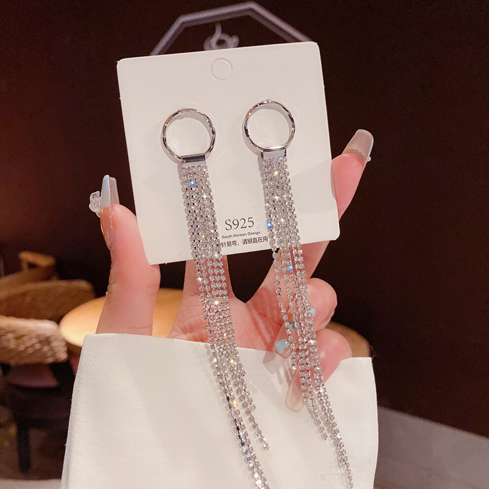 (E0068 silver) S925 silver needle fashion tassel earrings Korean high-end pearl earrings temperament earrings light luxury niche jewelry for women