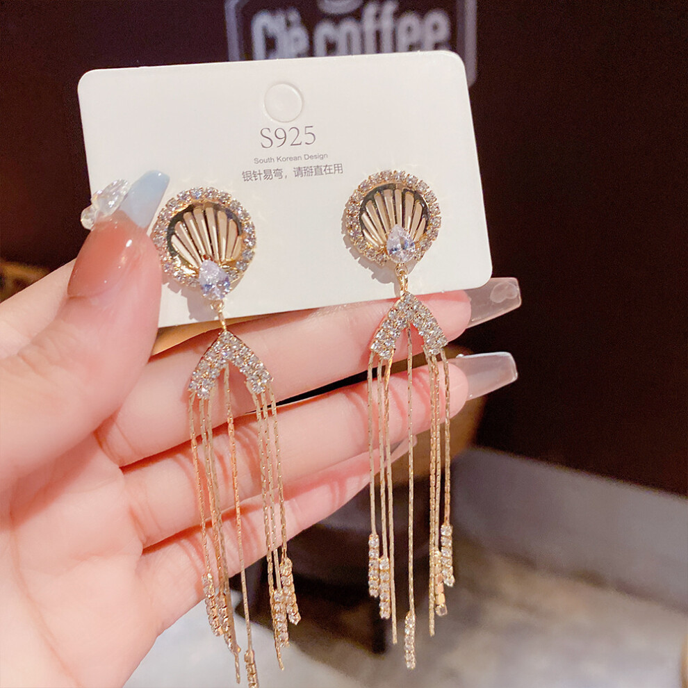 (E0263 Silver Needle) S925 silver needle fashion tassel earrings Korean high-end pearl earrings temperament earrings light luxury niche jewelry for wo