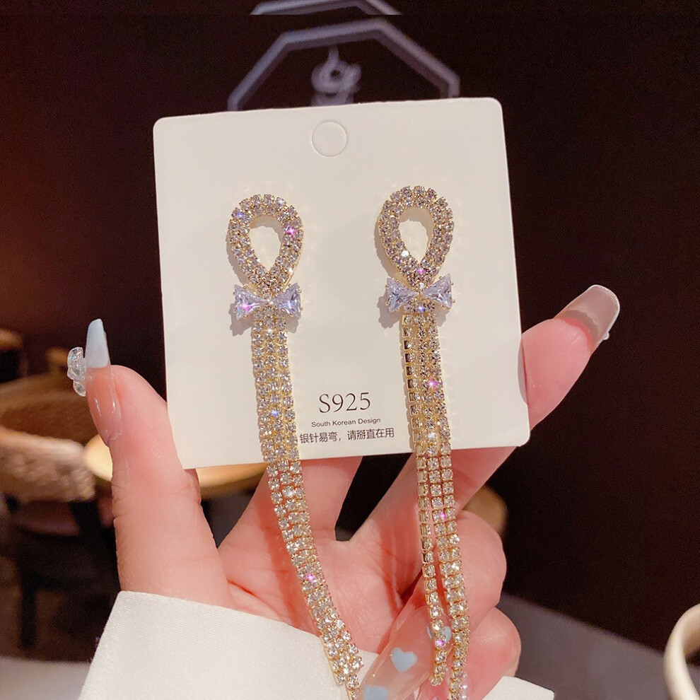 (E0118 gold silver needle) S925 silver needle fashion tassel earrings Korean high-end pearl earrings temperament earrings light luxury niche jewelry f