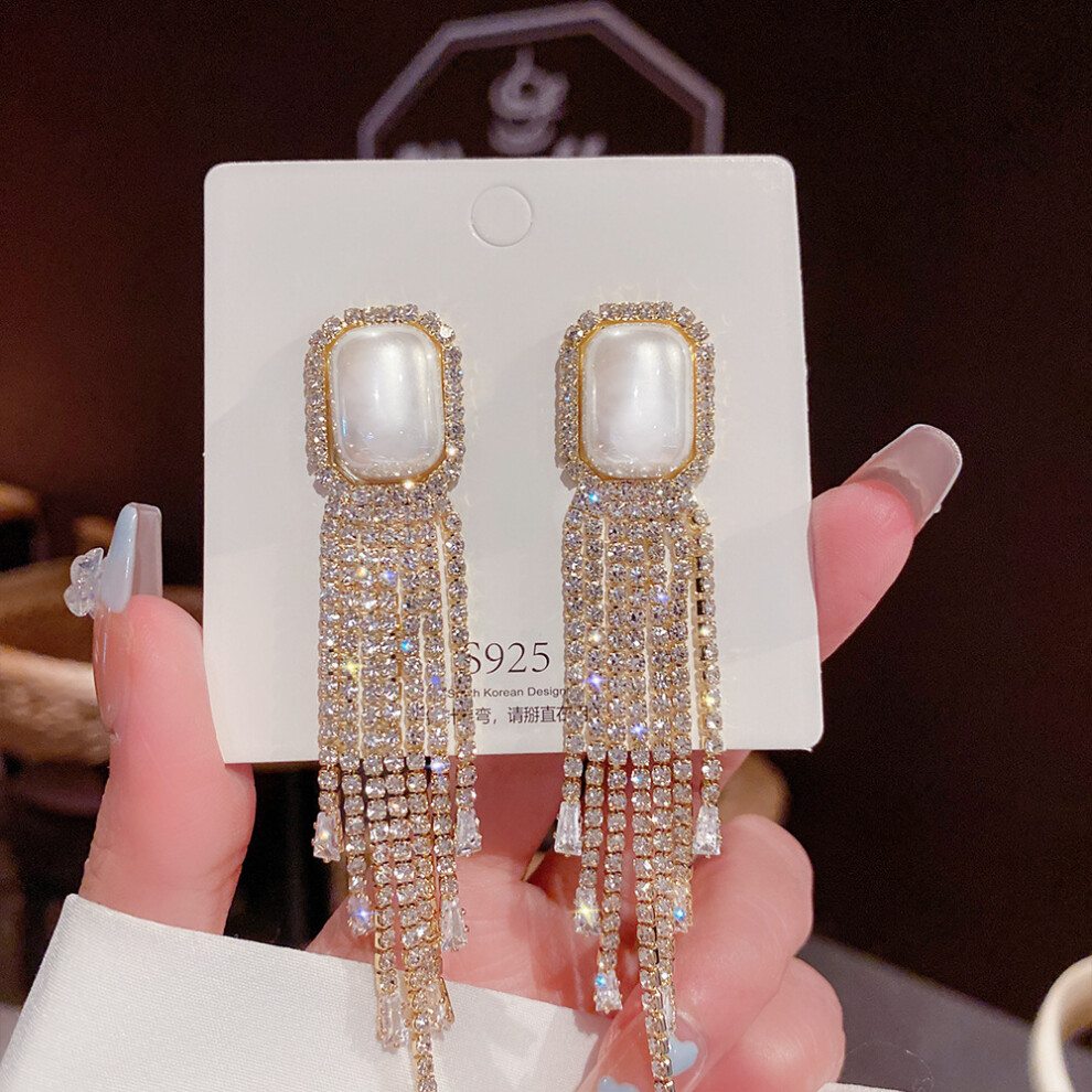 (E0207 Silver Needle) S925 silver needle fashion tassel earrings Korean high-end pearl earrings temperament earrings light luxury niche jewelry for wo