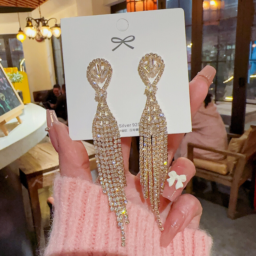 (E0334 gold silver needle) S925 silver needle fashion tassel earrings Korean high-end pearl earrings temperament earrings light luxury niche jewelry f