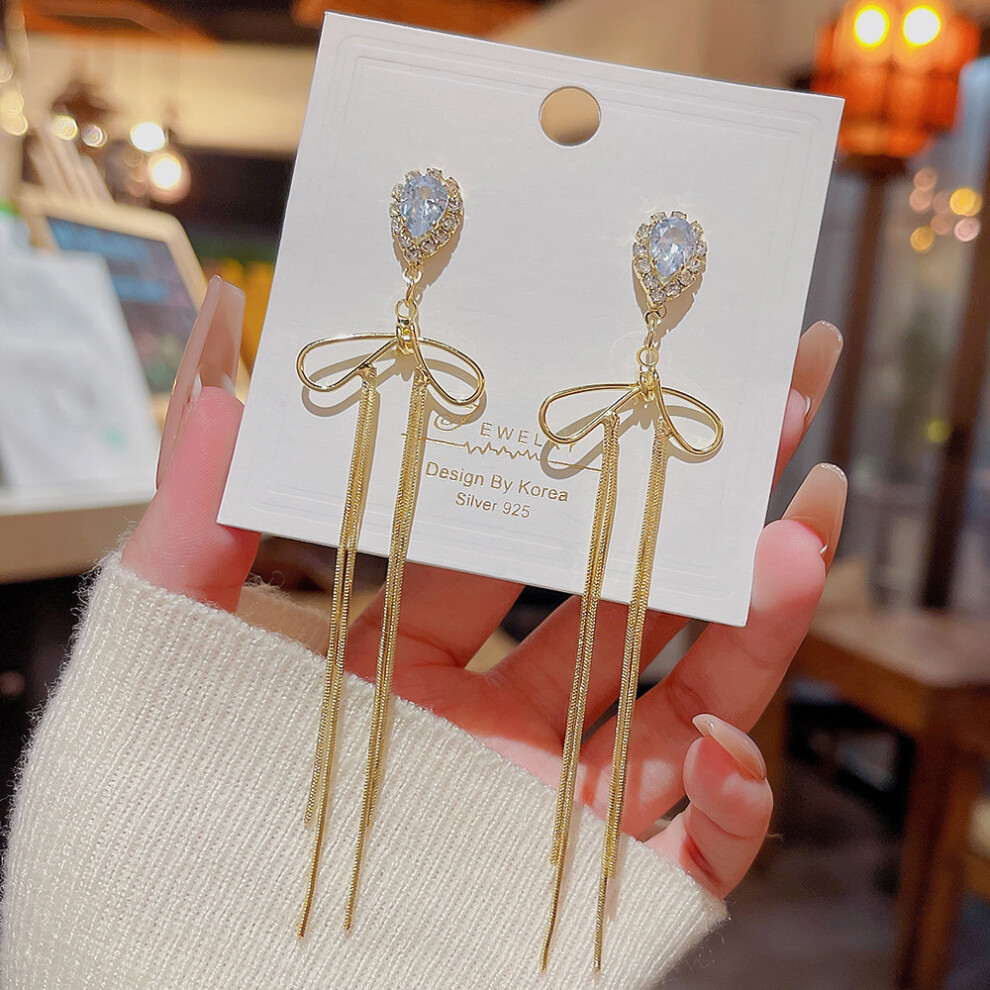 (E0322 gold silver needle) S925 silver needle fashion tassel earrings Korean high-end pearl earrings temperament earrings light luxury niche jewelry f