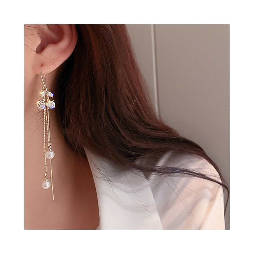 (E0193 ear wire) S925 silver needle fashion tassel earrings Korean high-end pearl earrings temperament earrings light luxury niche jewelry for women