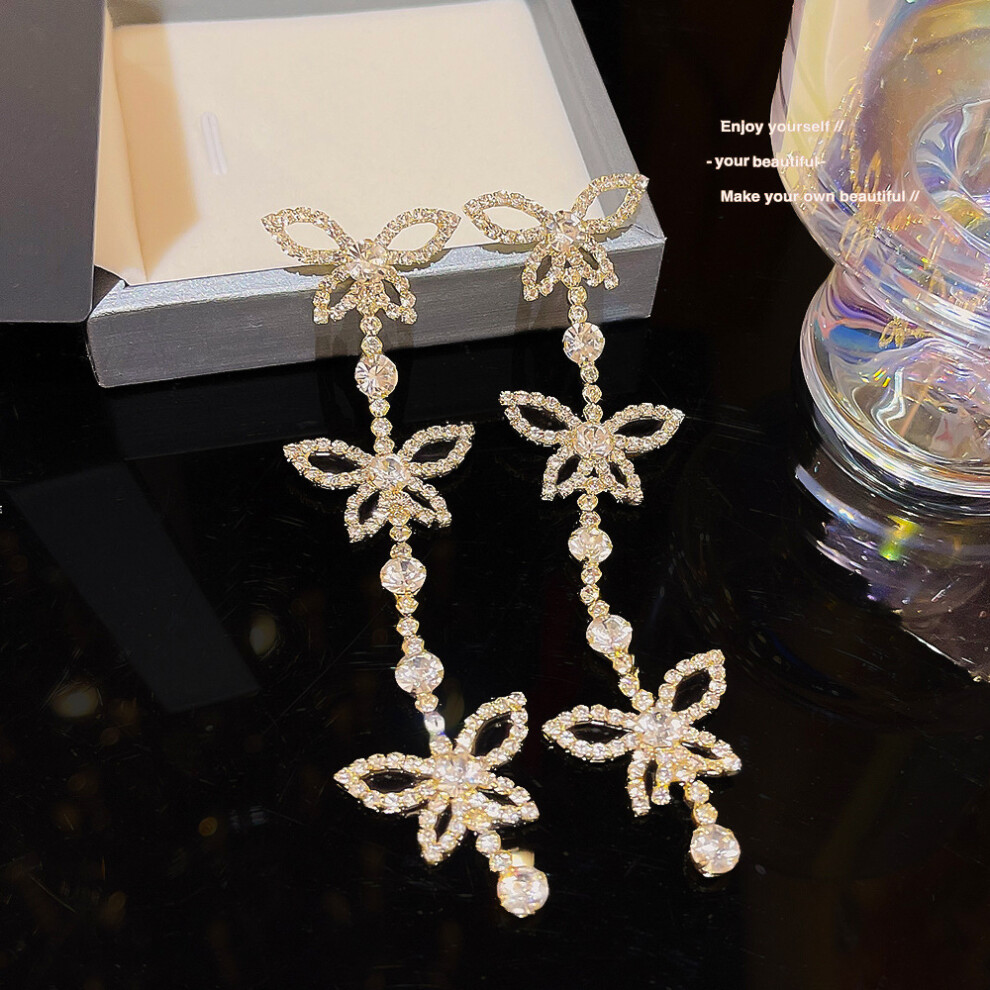 (E0086 gold silver needle) S925 silver needle fashion tassel earrings Korean high-end pearl earrings temperament earrings light luxury niche jewelry f