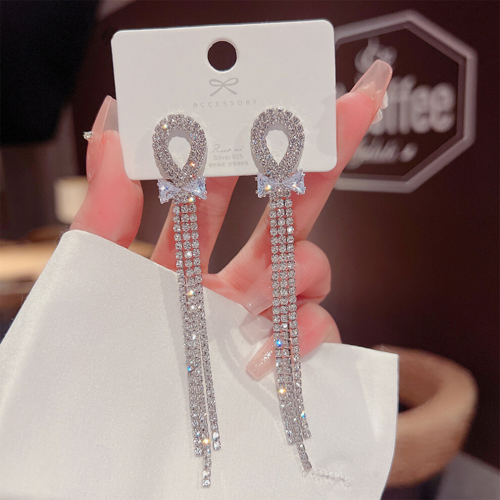 (E0118 silver silver needle) S925 silver needle fashion tassel earrings Korean high-end pearl earrings temperament earrings light luxury niche jewelry