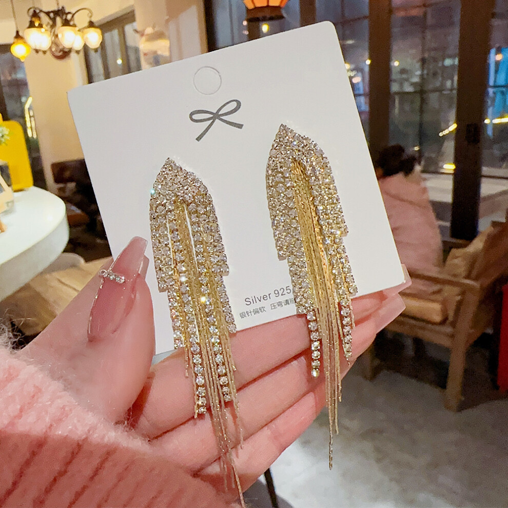 (E0256 gold silver needle) S925 silver needle fashion tassel earrings Korean high-end pearl earrings temperament earrings light luxury niche jewelry f