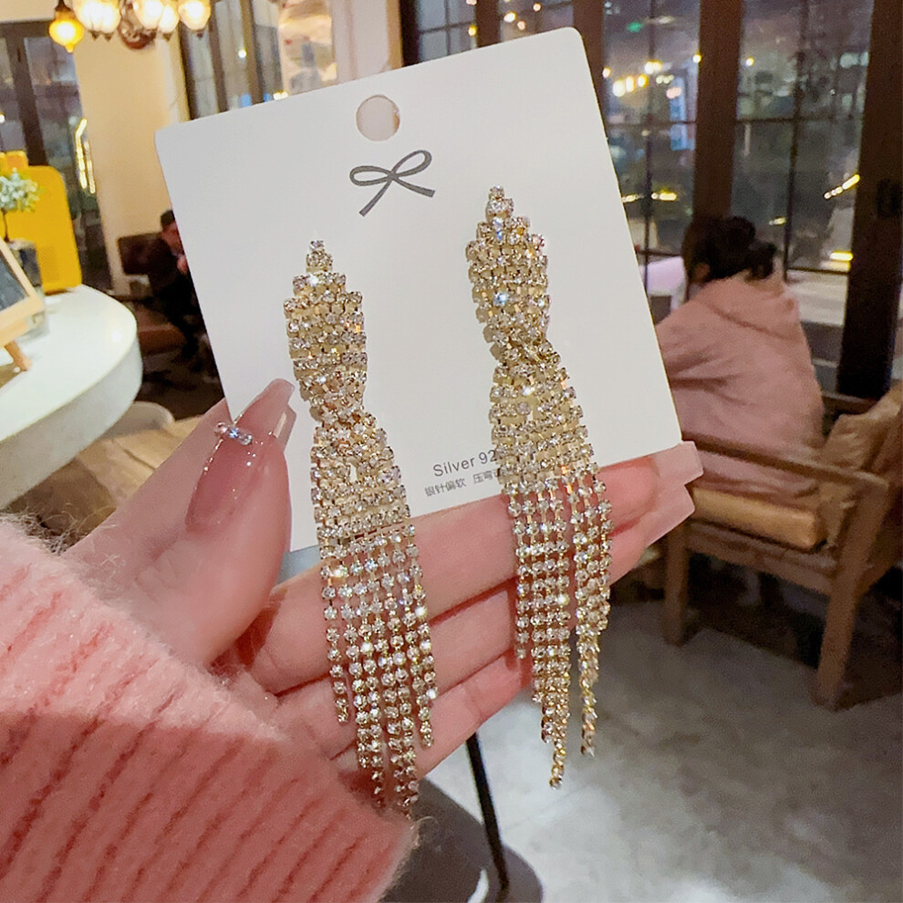 (E0208 gold silver needle) S925 silver needle fashion tassel earrings Korean high-end pearl earrings temperament earrings light luxury niche jewelry f