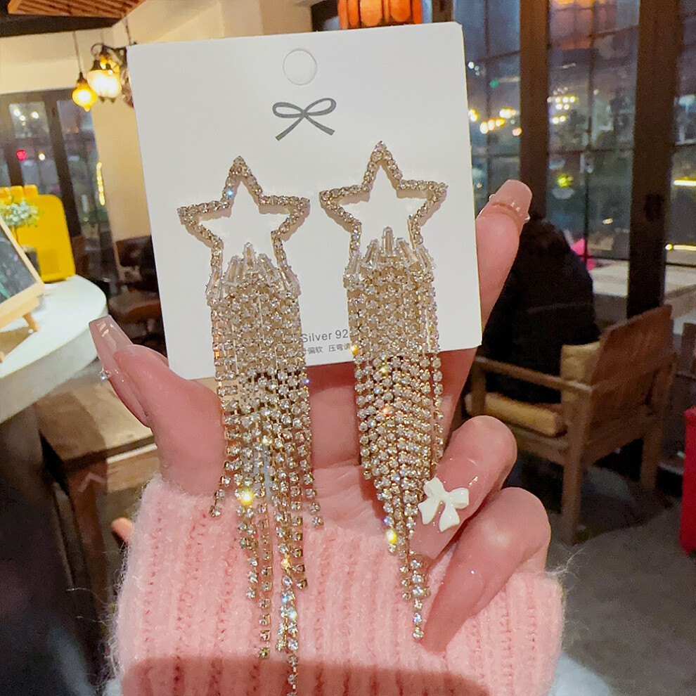 (E0269 gold silver needle) S925 silver needle fashion tassel earrings Korean high-end pearl earrings temperament earrings light luxury niche jewelry f