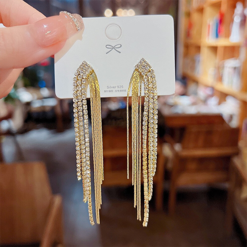 (E0353 gold silver needle) S925 silver needle fashion tassel earrings Korean high-end pearl earrings temperament earrings light luxury niche jewelry f