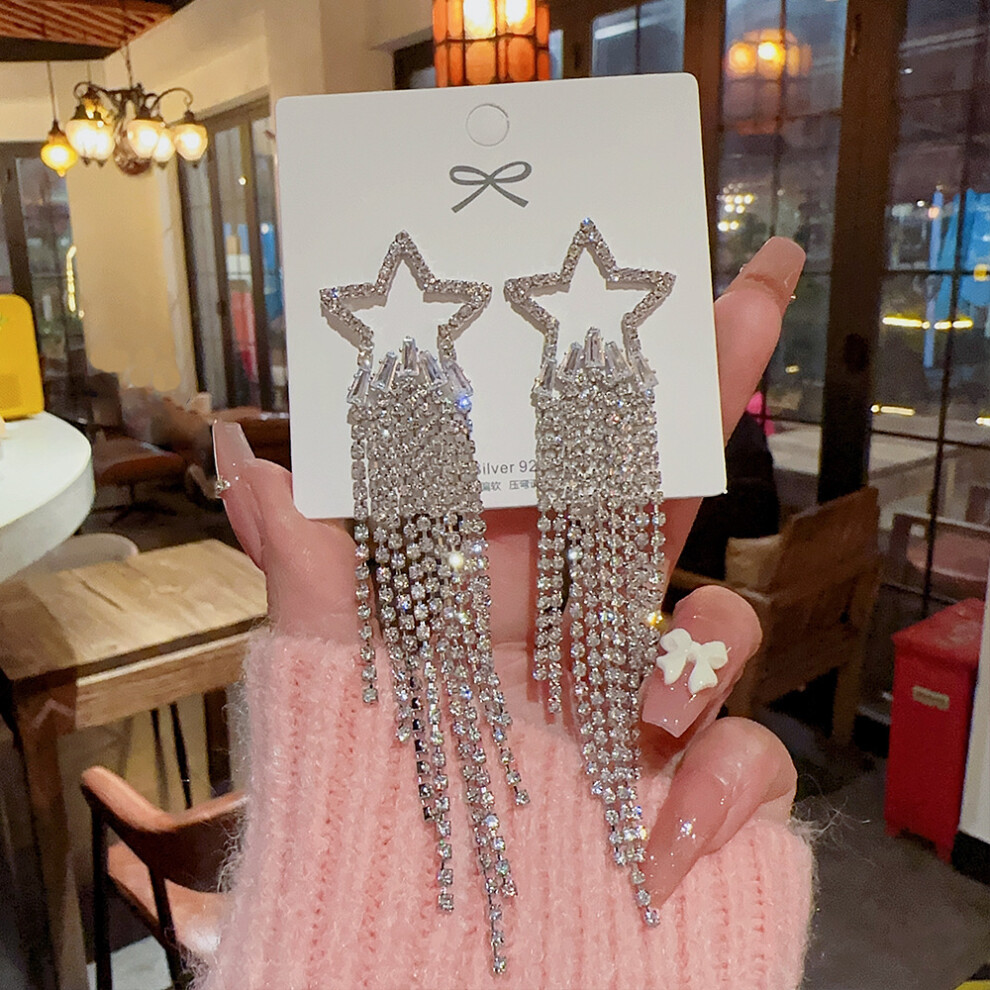 (E0270 silver silver needle) S925 silver needle fashion tassel earrings Korean high-end pearl earrings temperament earrings light luxury niche jewelry