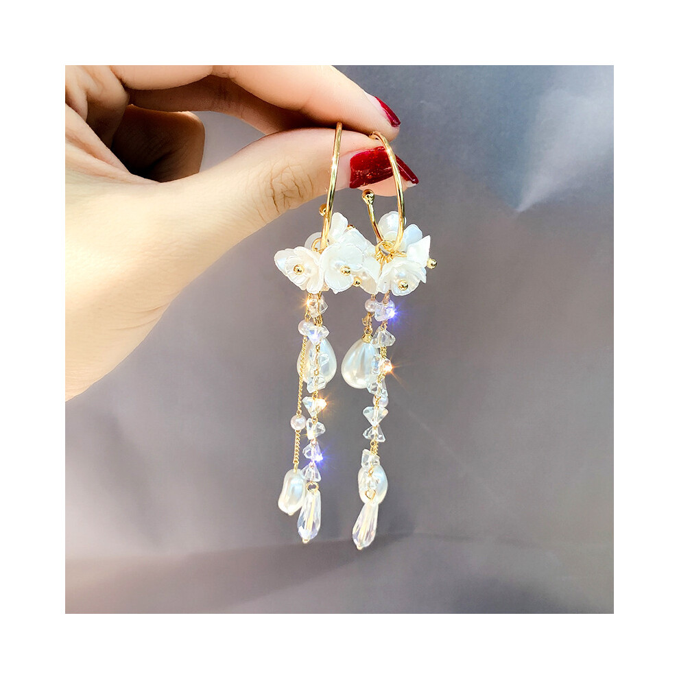 (E0120 silver needle color retention) S925 silver needle fashion tassel earrings Korean high-end pearl earrings temperament earrings light luxury nich