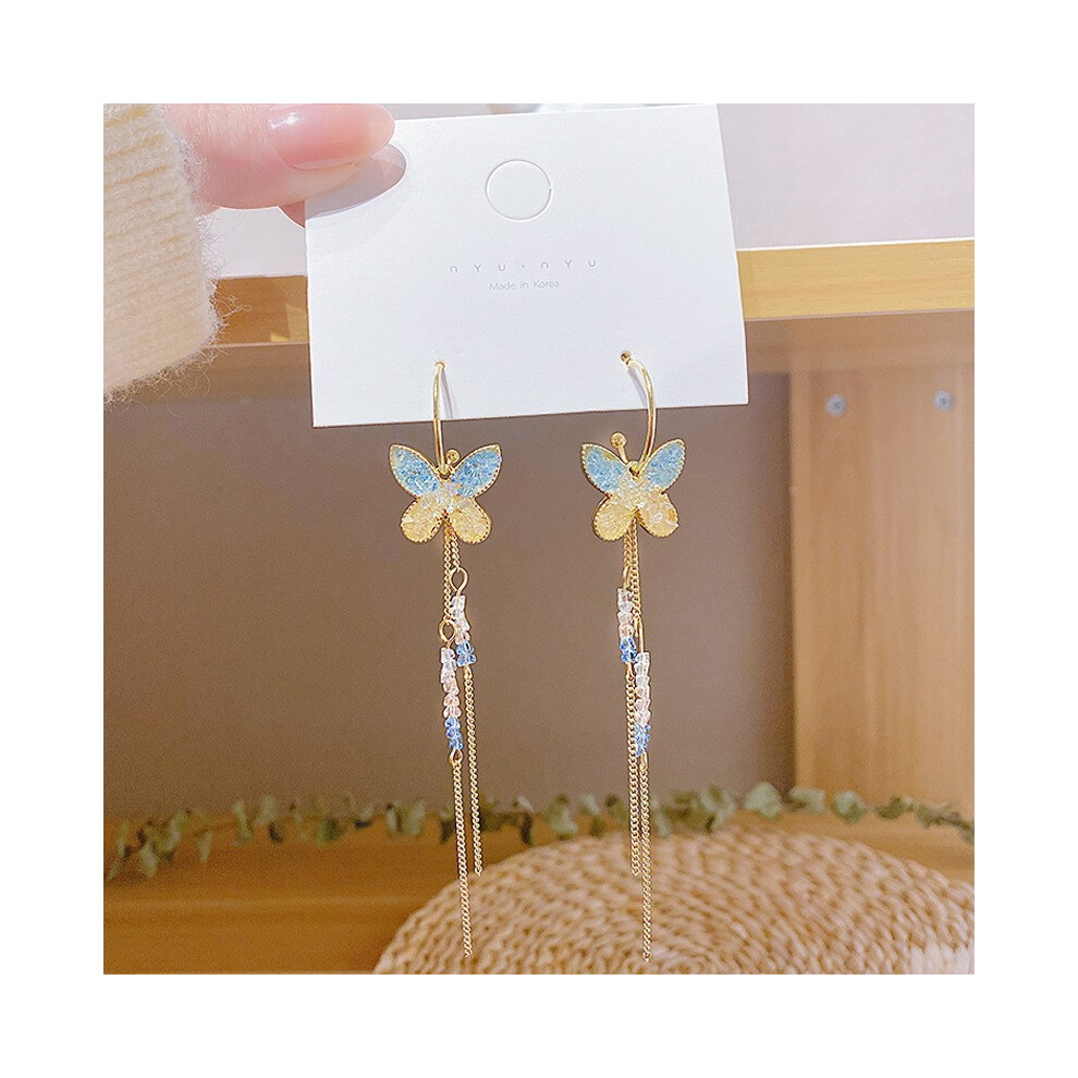 (E0340 gold silver needle) S925 silver needle fashion tassel earrings Korean high-end pearl earrings temperament earrings light luxury niche jewelry f