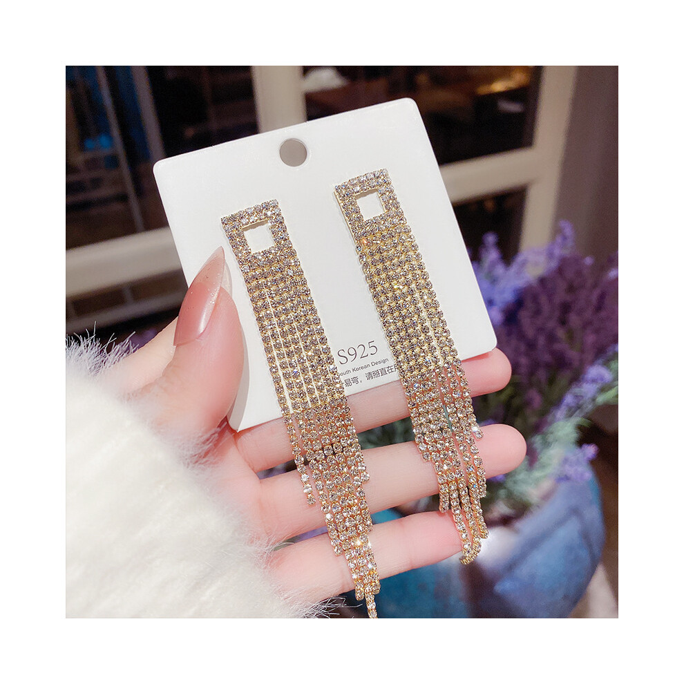 (E0366 gold silver needle) S925 silver needle fashion tassel earrings Korean high-end pearl earrings temperament earrings light luxury niche jewelry f