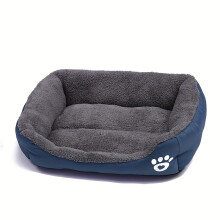 (navy blue, S (44.96X29.97cm)) Plush Dog Bed in Multiple Sizes - Soft Polyester Fiber Rectangle Pet Mat with Paw