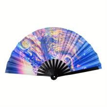 (A36) 33cm Large Folding Hand Rave Fan, Gradient Colorful Reflective Foldable Fan