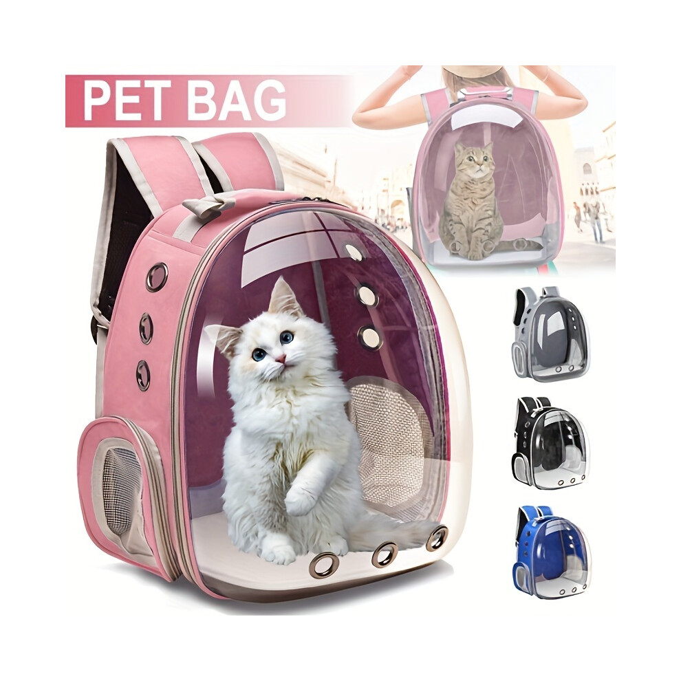 (Pink) Breathable Astronaut Window Cat/Dog Carrier Transparent Backpack Pet Travel Bag