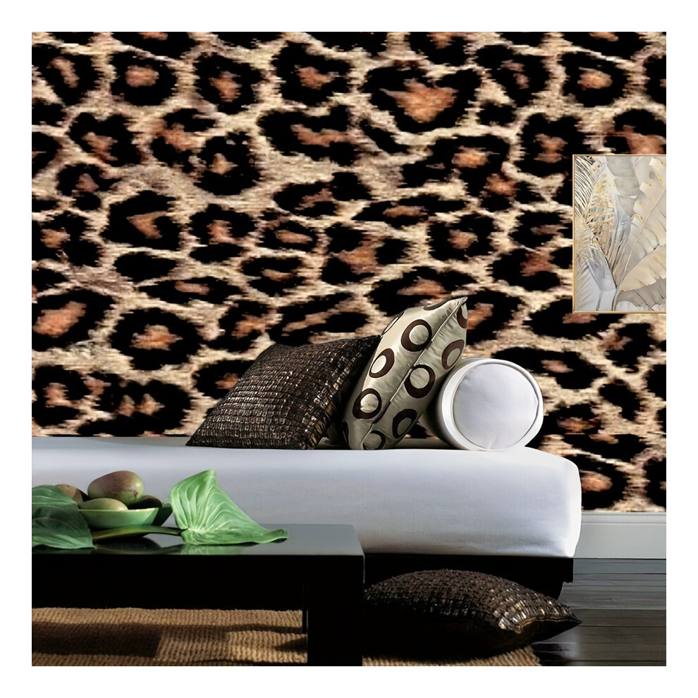 (45cm*1000cm/17.72in*393.7in) Luxury Vinyl Leopard Print Wallpaper Roll - Self-Adhesive Detachable Wall Sticker