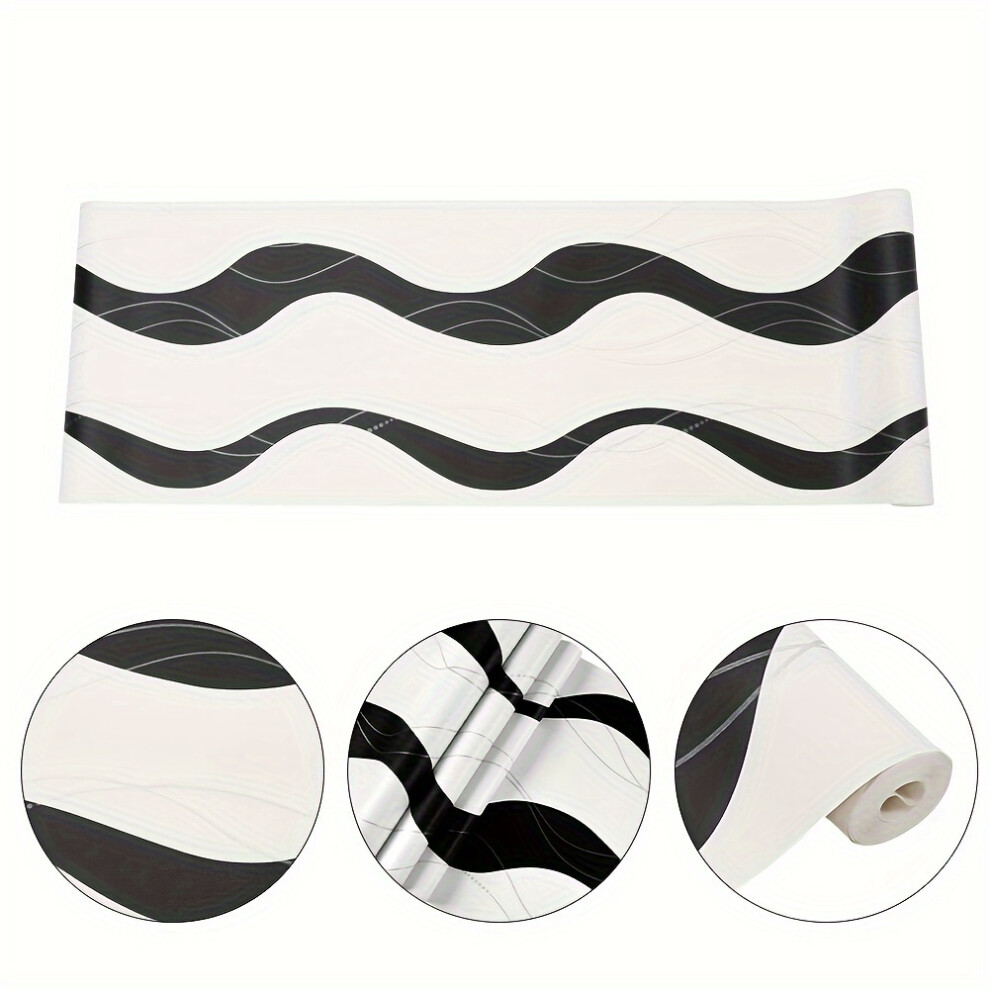 (950*53cm) Luxury Modern 9.5M Stripe Grey Black White Silver Charcoal Wave Wallpaper Roll