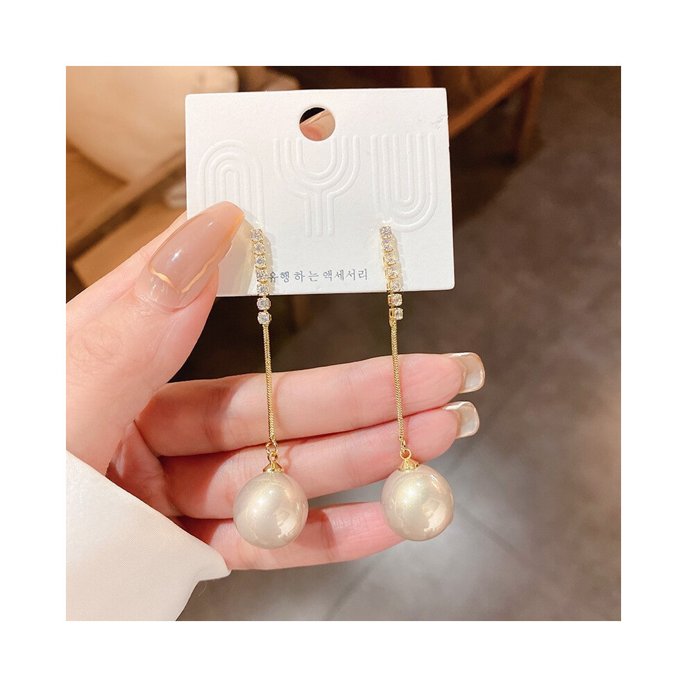 (116# silver needle-gold) Silver Needle French Baroque Pearl Flower Tassel Earrings Fashionable Versatile Earrings Temperament Light Luxury High-end E