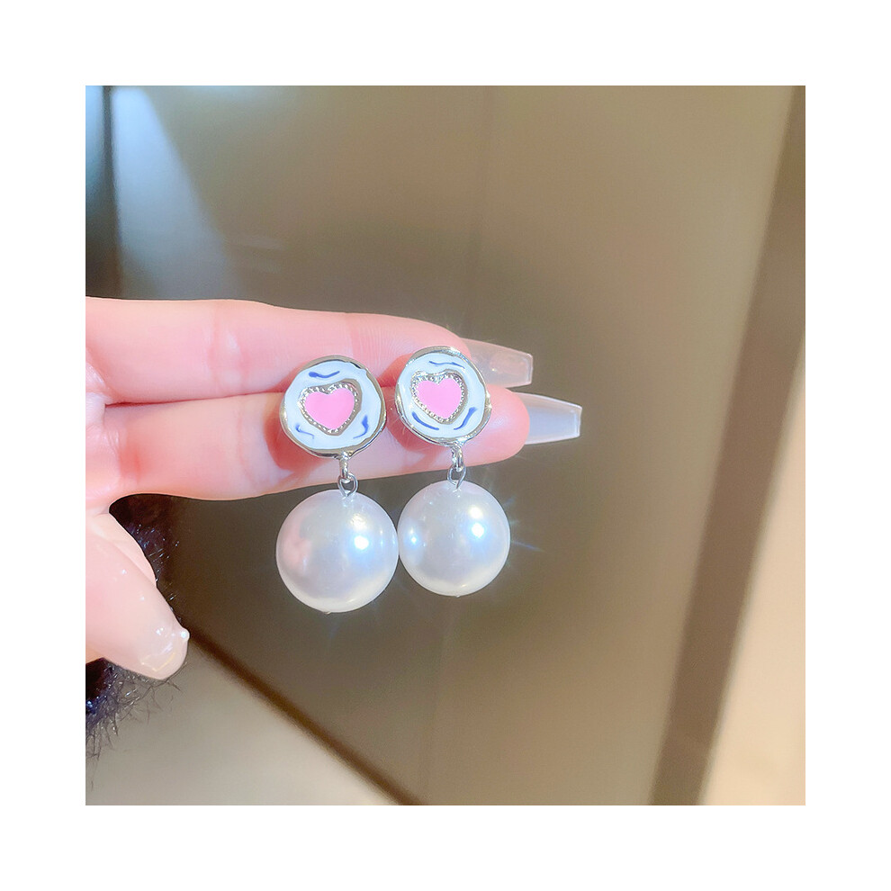 (131# silver needle-white) Silver Needle French Baroque Pearl Flower Tassel Earrings Fashionable Versatile Earrings Temperament Light Luxury High-end