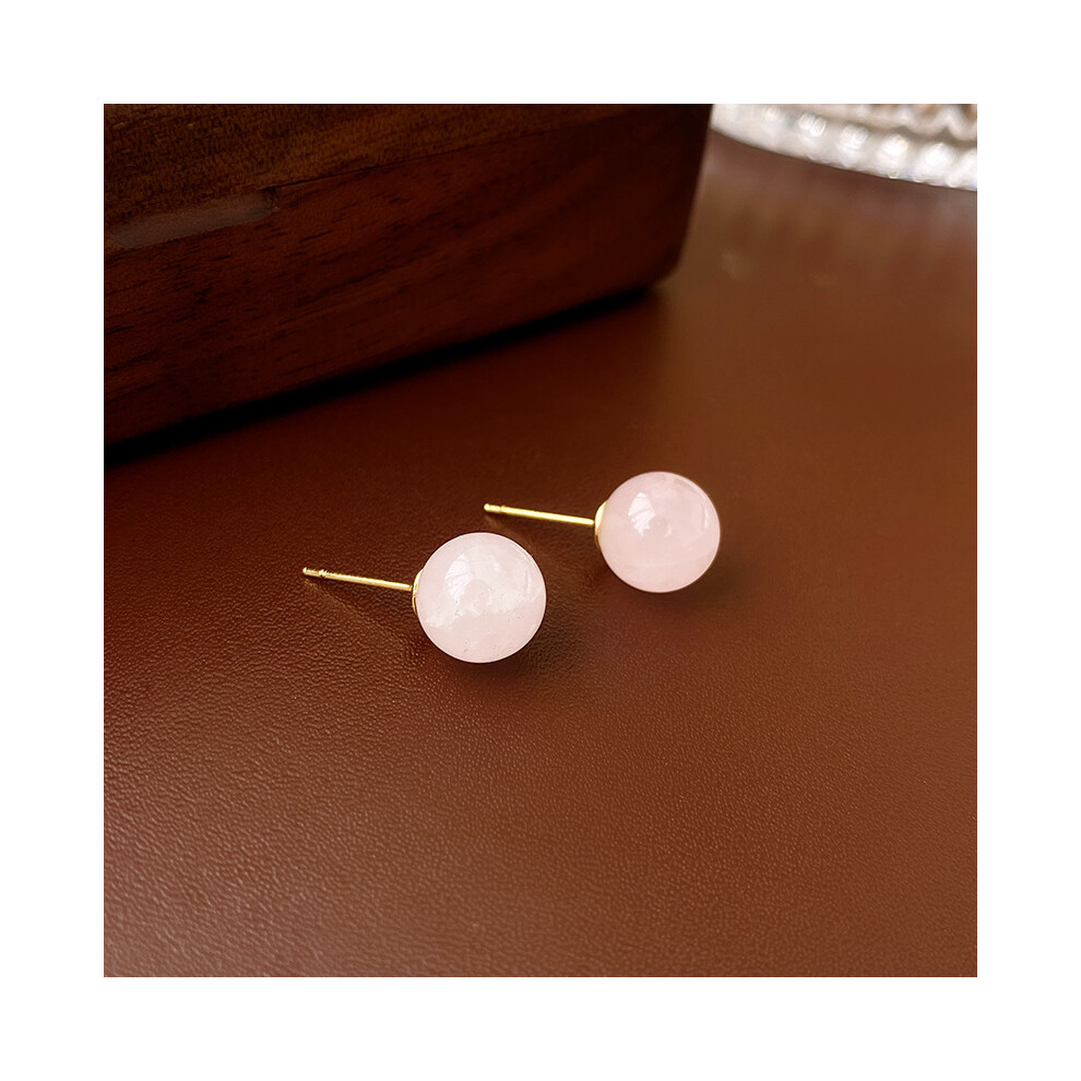 (165# silver needle-real gold plating-gold-pink jade-10mm) Silver Needle French Baroque Pearl Flower Tassel Earrings Fashionable Versatile Earrings Te