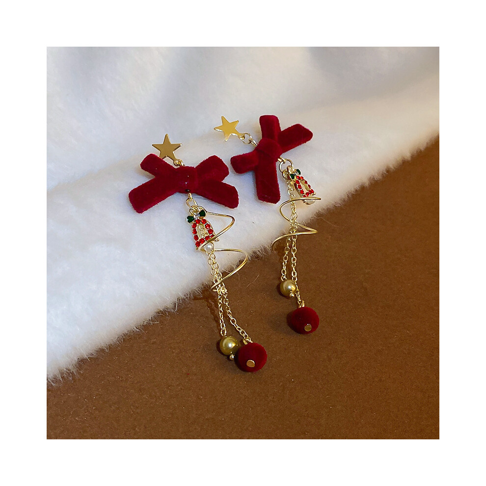 (65# silver needle-gold-red) Silver Needle French Baroque Pearl Flower Tassel Earrings Fashionable Versatile Earrings Temperament Light Luxury High-en