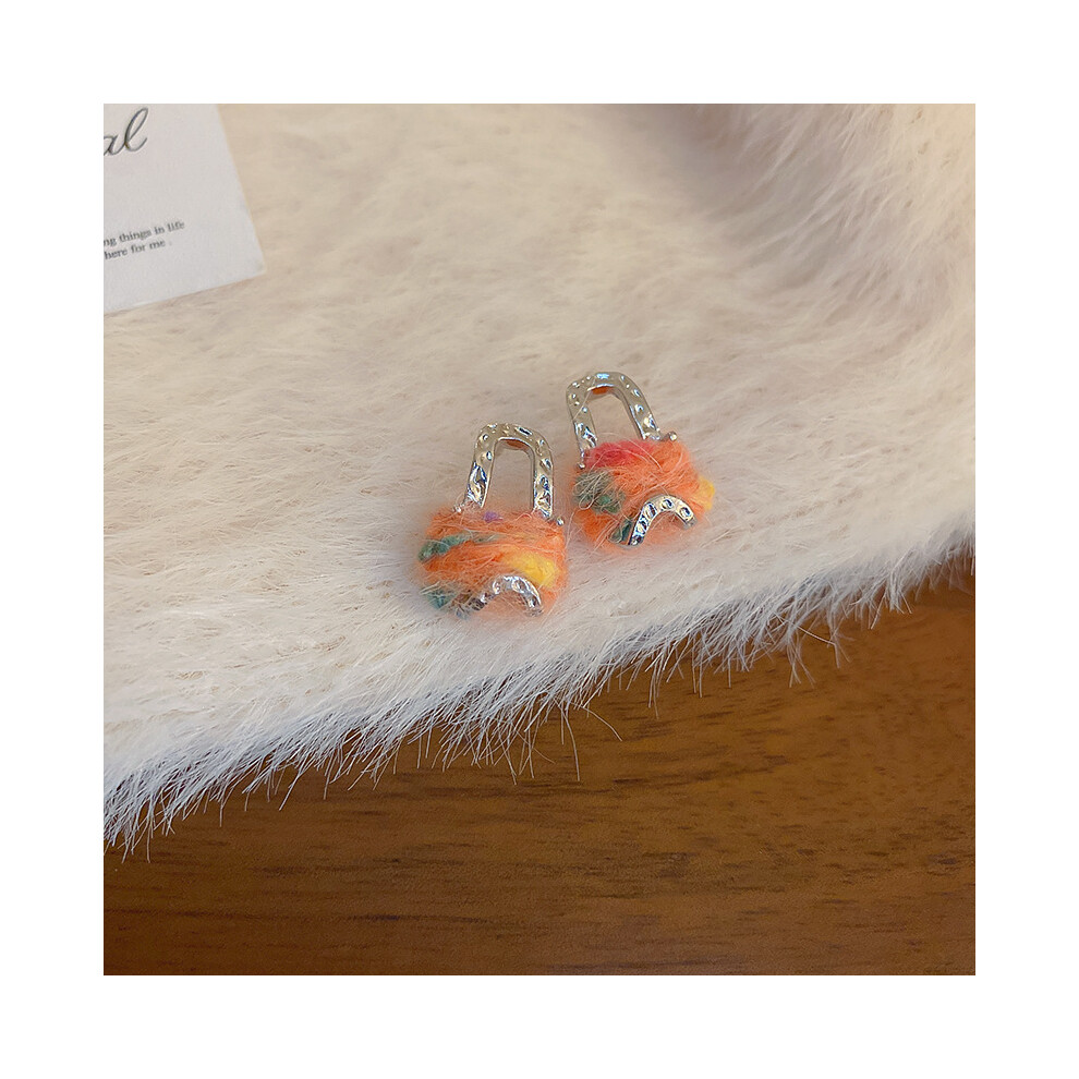 (53# Silver Needle-Orange Wool Bag) Silver Needle French Baroque Pearl Flower Tassel Earrings Fashionable Versatile Earrings Temperament Light Luxury