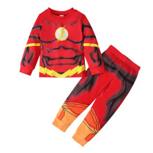 (C, Height 90-100cm) Super Boy Toddler Pajama Shirt Pants Birthday Party Outfit Superhero Kids Halloween Costume