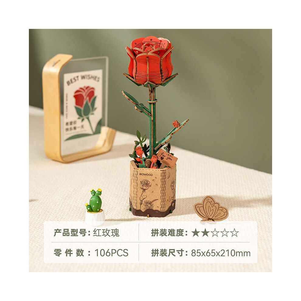 (Red rose) Bouquet Creative Valentine's Day Handmade DIY Friends Holiday Gift Building Block Sense