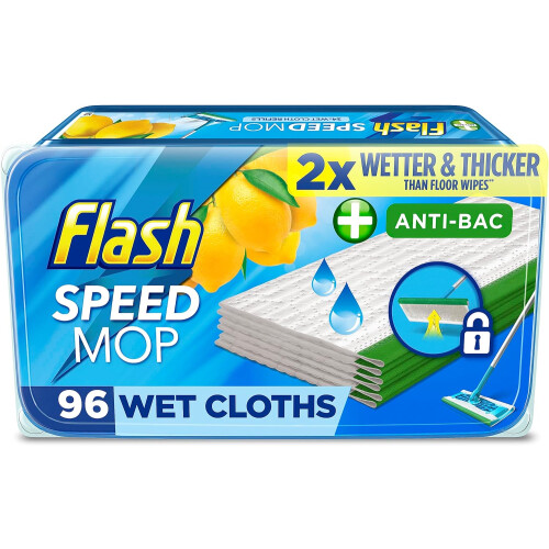 Flash Speedmop Wet Cloth Refills Floor Cleaner Lemon Anti-Bac, 96 Wipes (24 x 4)