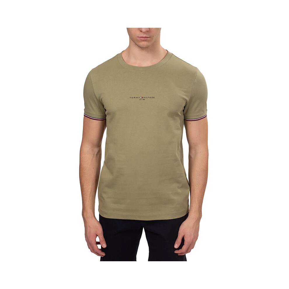 (Olive, S) Tommy Hilfiger 32584 Mens T Shirts Tipped Logo